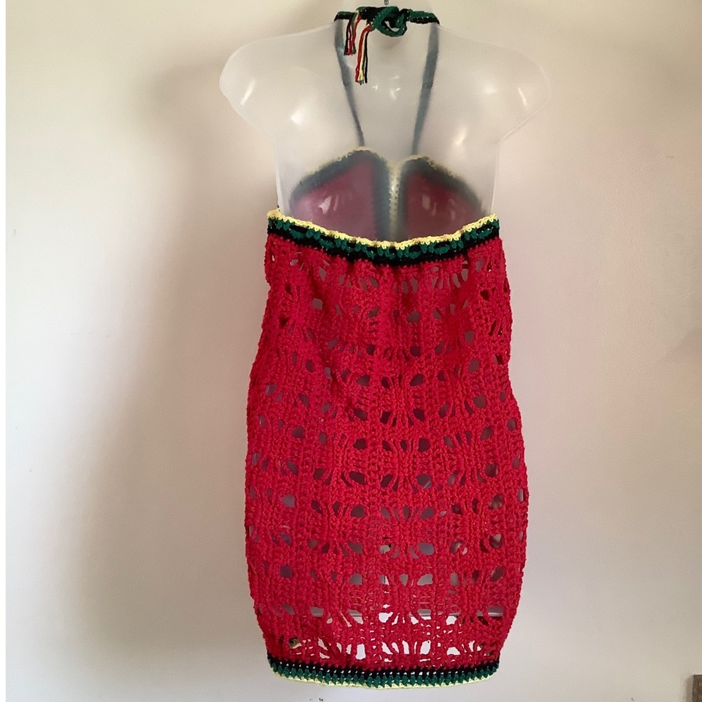 Handmade Crochet Rasta Halter Cover Up Red Green Yellow Swim Cover Up Small - Picture 10 of 13